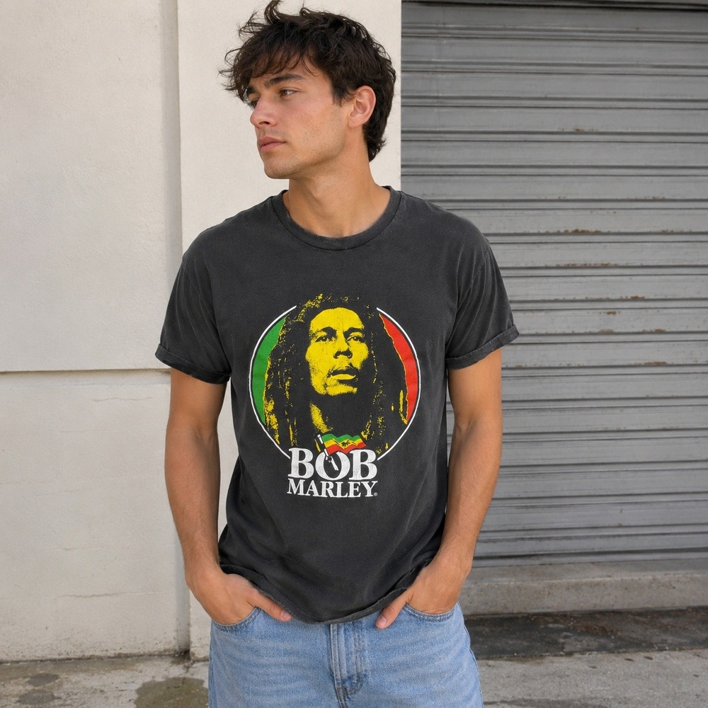 Zion Rootswear T-Shirt Mens L Black Bob Marley Graphic Reggae Rasta